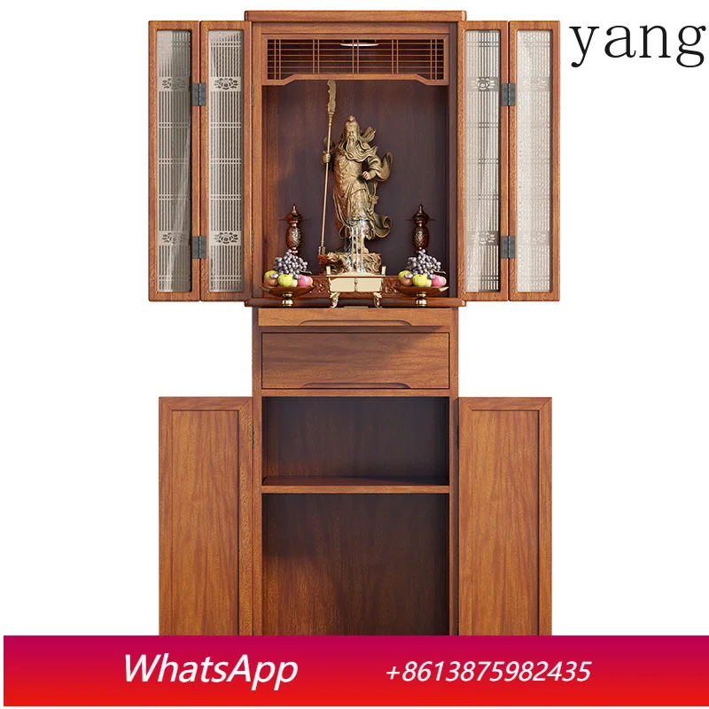 

yjq golden silk teak shrine solid wood shrine vertical cabinet household simple door public cabinet supply table