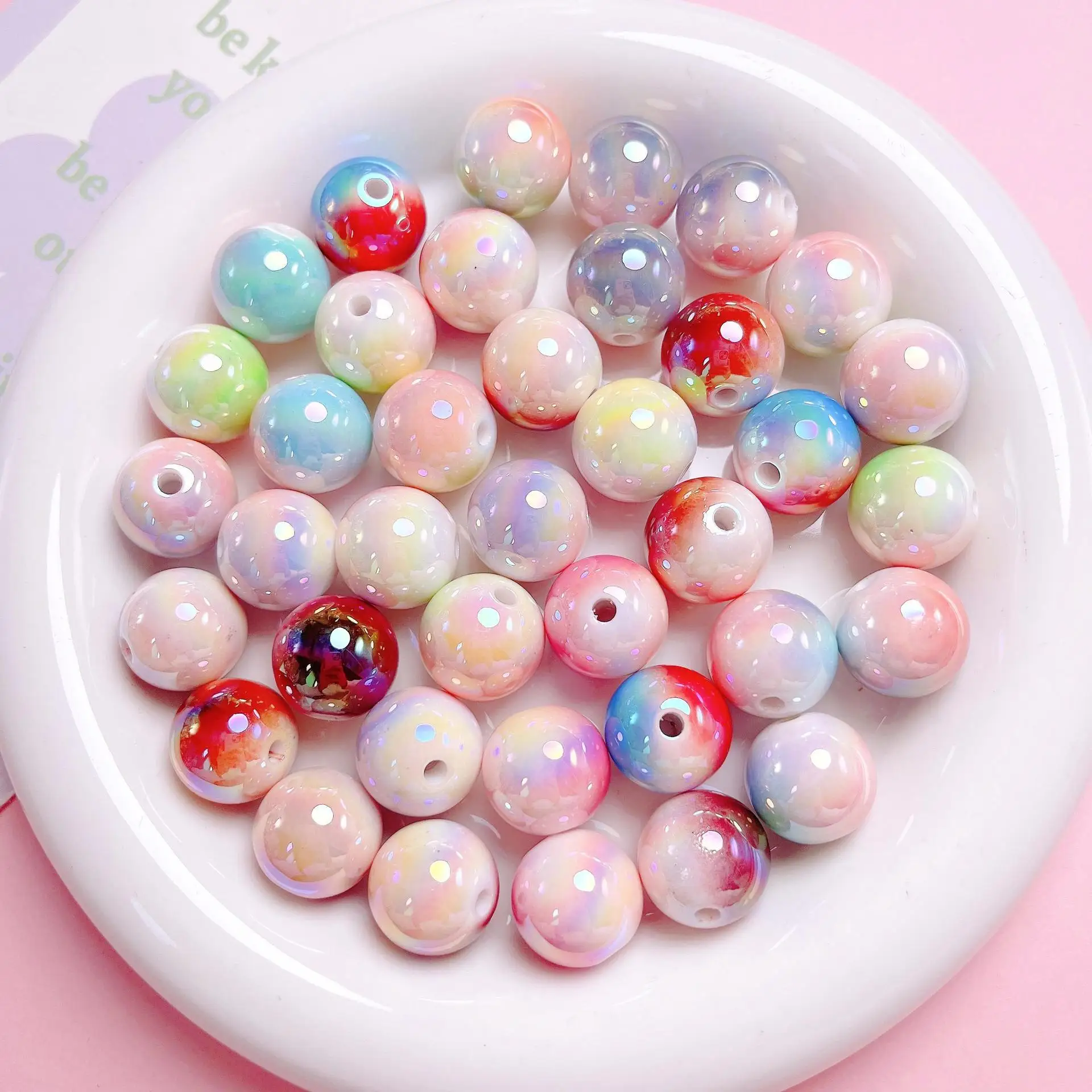 

DIY Jewelry Findings AB Double Colors Acrylic Round Gumball Beads Fit Bubblegum Necklace Earring Bracelet Ornaments 16mm 80pcs