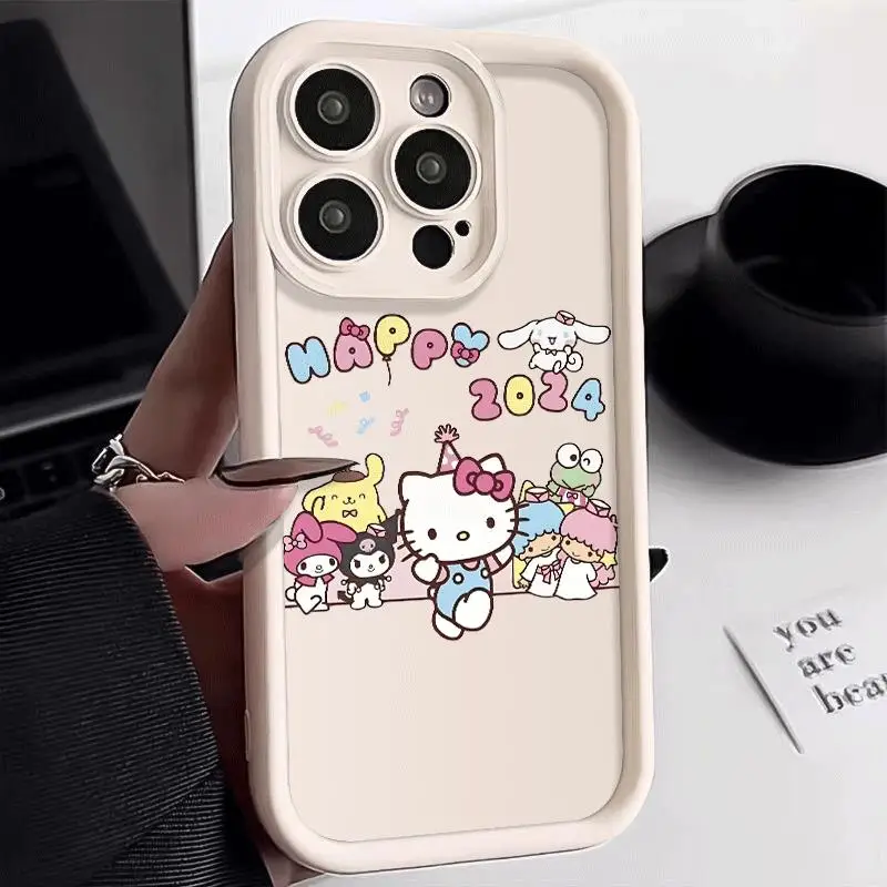 Comic Sanrio Hello Kitty for Apple Iphone 16 15 14 13 12 11 XS XR X Pro Max Plus Anti Fall Measures Slip Wave Pink Case