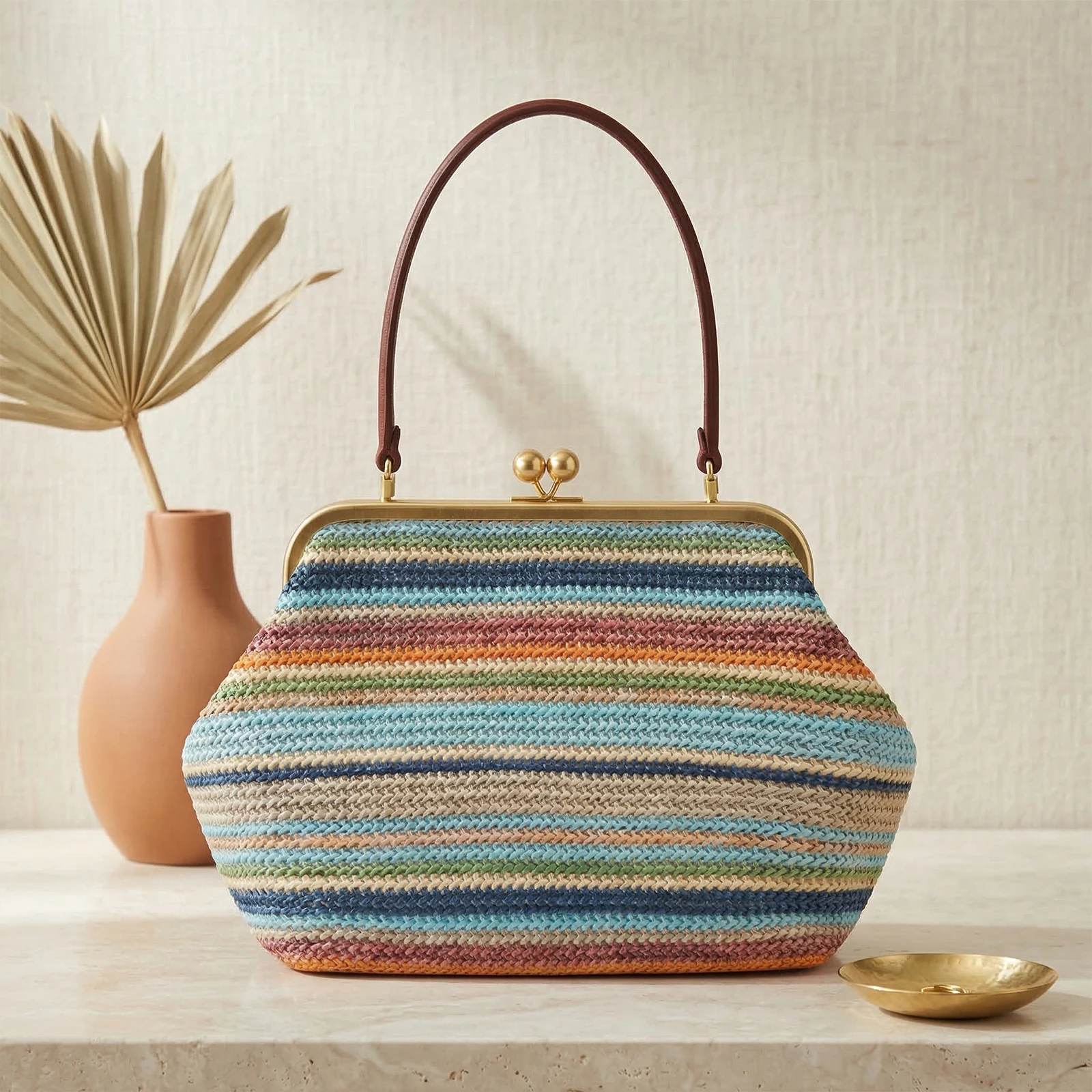 

Fashion Large Striped Clip Shell Clucth Bag for Women Designer PP Straw Handbags Luxury Summer Beach Woven Shoulder Bag Vacation