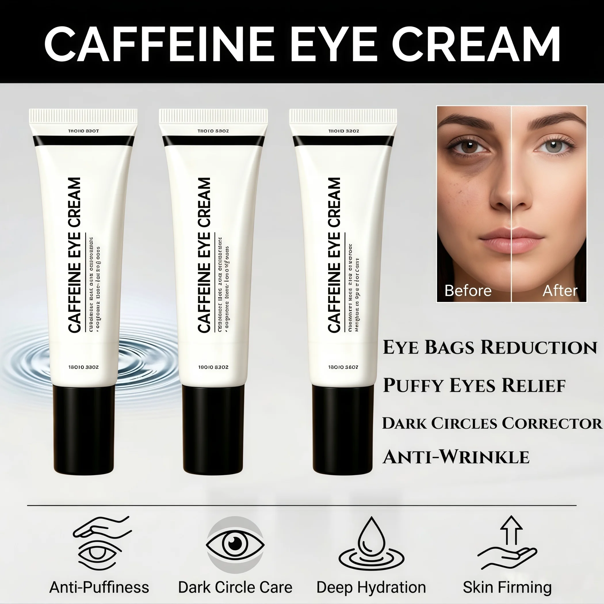 The INKEY Caffeine Eye Cream,Rapid De Puffing&Fluid Drainage,Smooth Dry Lines&Strengthen Eye Area Barrier,Silky Texture,Easy To Spread&Dark Circle&Puffiness Defense,053OZ,All Skin,Korean Skincare