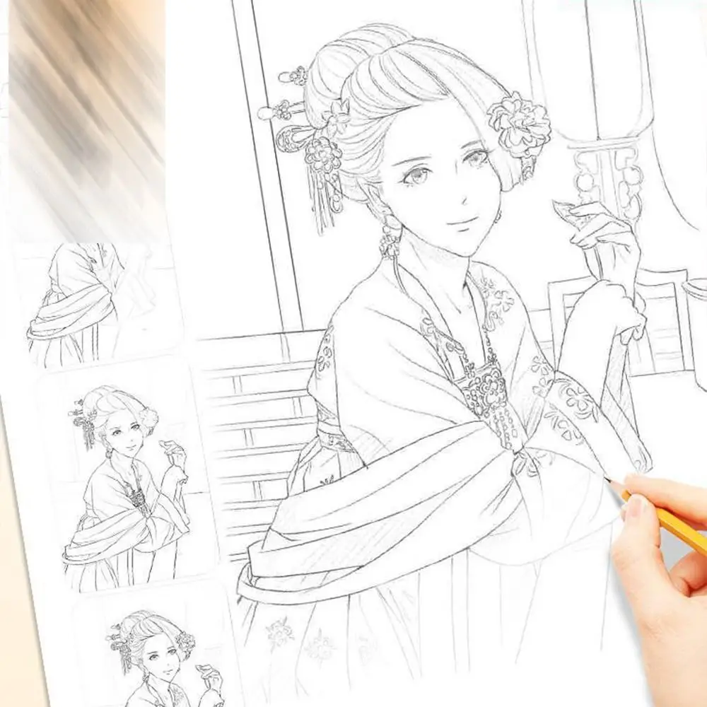 Anime Characters Hand Painted Tutorial Book Comics Girl Boy Practicing Line Draft Practice Books Studying Learning