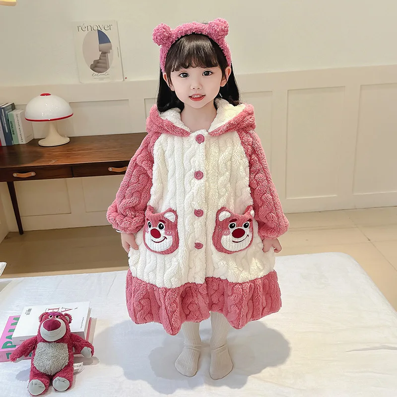 

Girls Flannel Robe Set, Coral Fleece Pajamas for Toddlers & Kids Winter Sleepwear