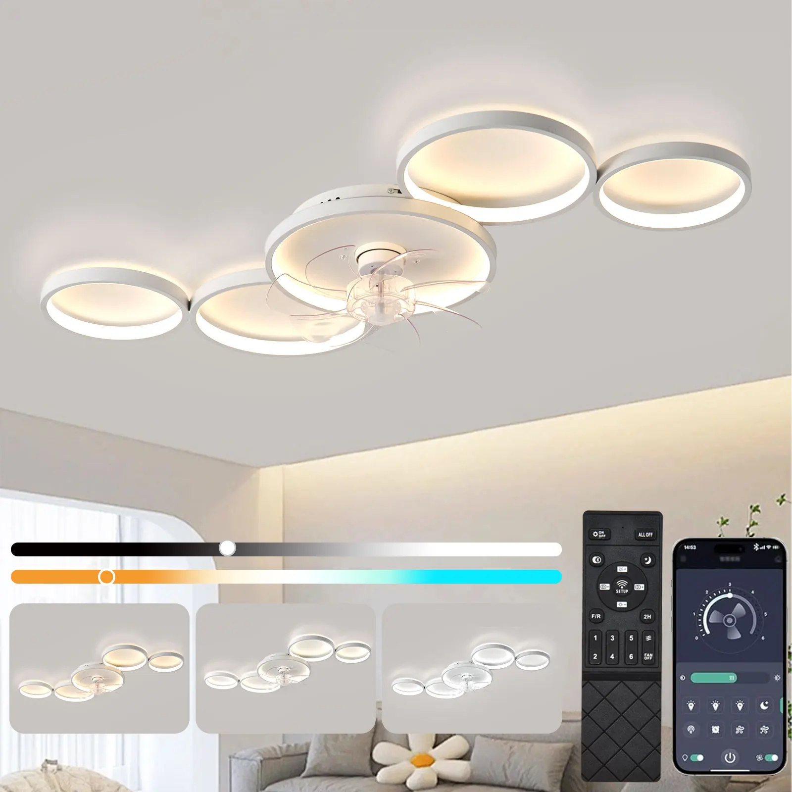 LED Deckenventilator Mit Beleuchtung 57W Deckenlampe Mit Ventilator,Leise Lampe Mit Ventilator Für Schlafzimmer,Wohnzimmer