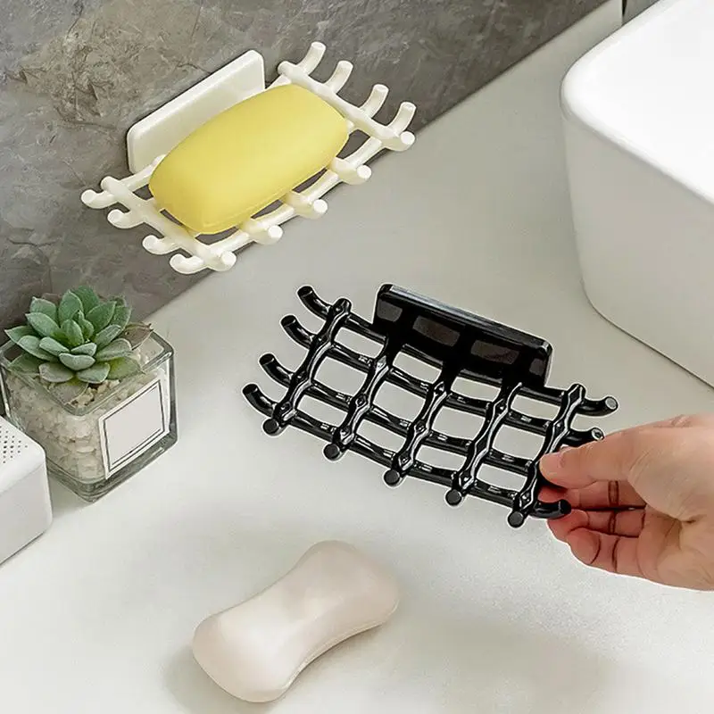 Wall Mounted Soap Dish Drain Soap Holder for Bathroom Self Adhesive Soap Dish Plastic Soap Container Bathroom Accessories