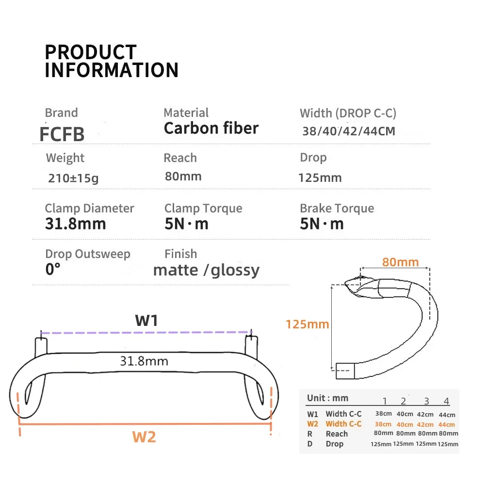 FCFB  carbon bike bicycle handlebarCarbon Handlebar  Road Bike  Drop Bar Handle Bar 380/ 400/ 420/440 mm Bicycle Hand lebars