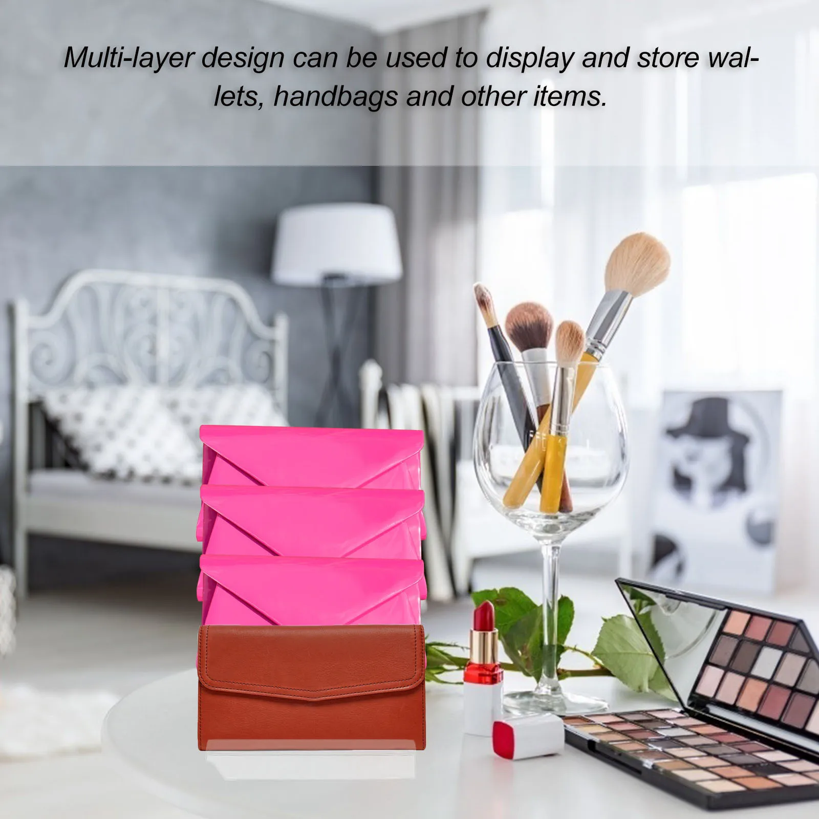 

Clear 4-Tier Acrylic Display Stand for Wallets Purse Holder Rack Space-Saving Storage Shelf Collection Organizer Stand