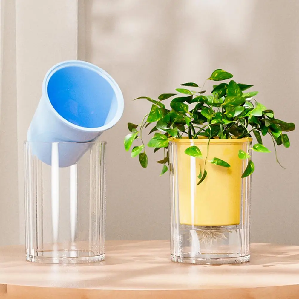 10cm Self Watering Pot With Drainage Hole Indoor Outdoor Hydroponic Plants Pot Deep Visible Reservoir Flower Planter With Rope