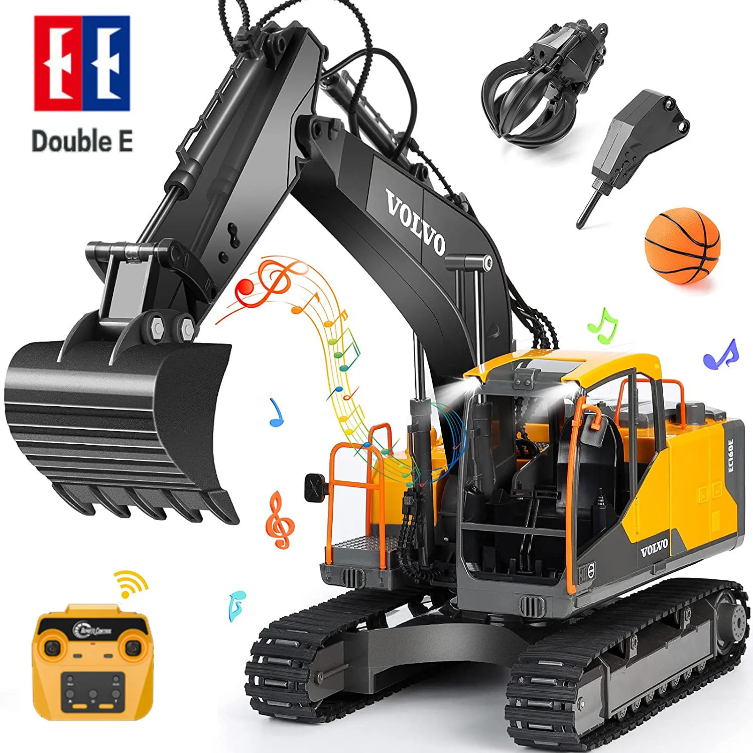 Excavadora doble E E598 RC de 17 canales, coche de ingeniería a Control remoto, camión sobre orugas de aleación, regalos para regreso a la escuela,