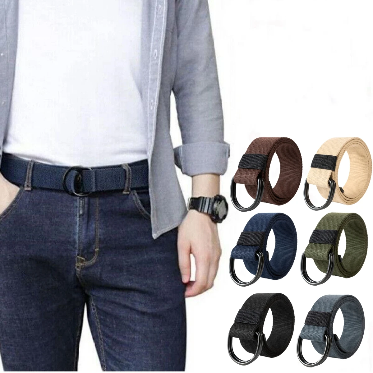 120CM Men Belts Double Loop Buckle Canvas Nylon High Quality Expandable Strap for Outdoor Hunting Military Tactical Waistband