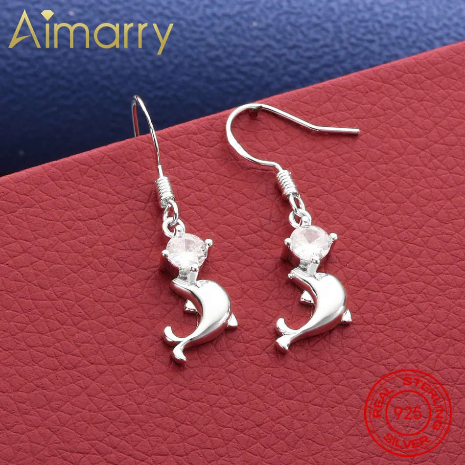 

925 Sterling Silver Zircon Dolphin Earrings Drop Earring For Women Anniversary Gift Popular Wild Fashion Romantic Jewelry