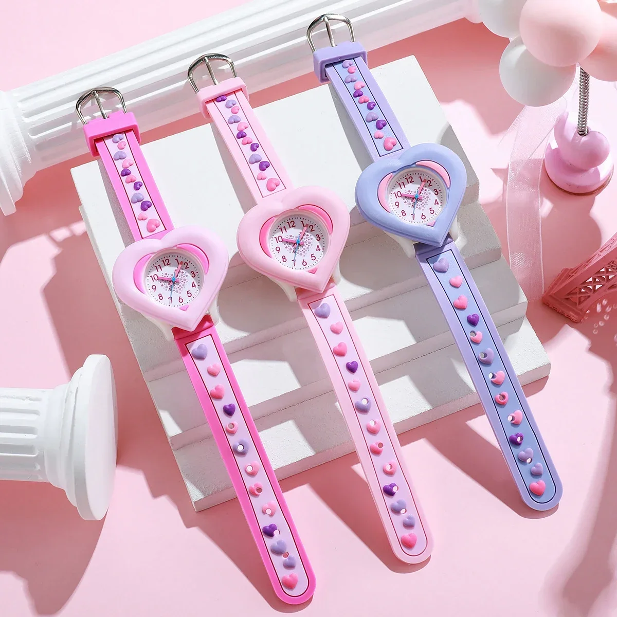

1/2pcs-Cute heart-shaped quartz watch for girls - silicone strap, suitable for Christmas gifts, birthday gifts