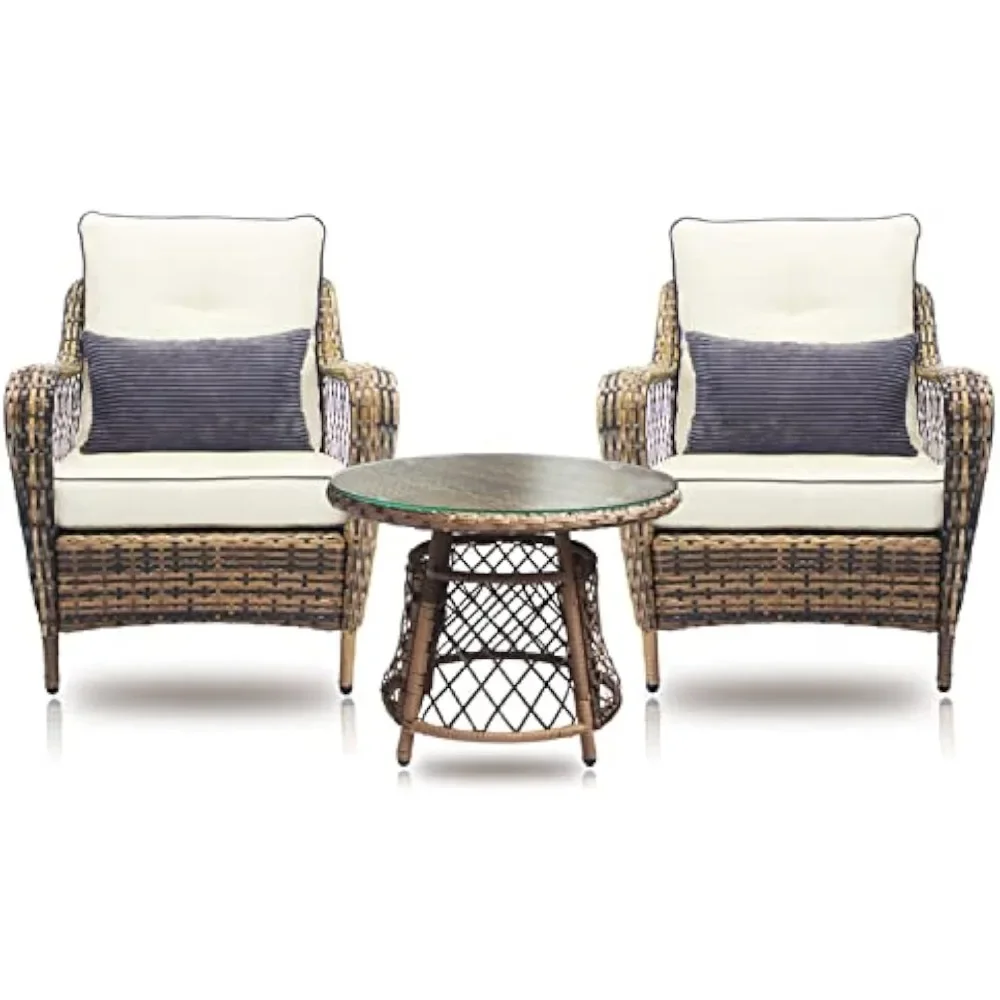 Outdoor Chairs Set Bistro 3 Pieces Patio Conversation Set Furniture Set for Balcony Rattan Chairs and Table