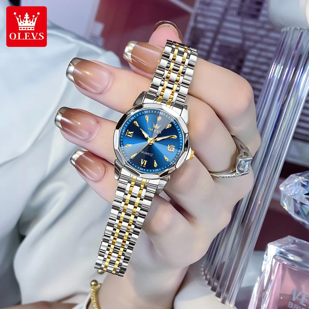 OLEVS 9998 Women Watch Fashion Business Waterproof Stainless Steel Double Calendar Diamond Watch Luxury Brand Women Quartz Watch