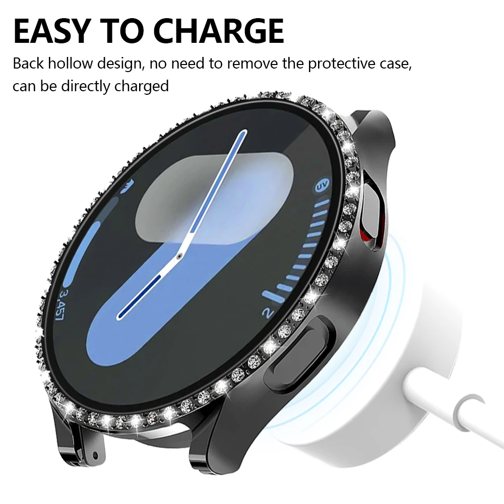 Case for Samsung Galaxy Watch 7 40mm 44mm Bling Cover Diamond Bumper with Hollow PC Protective Case