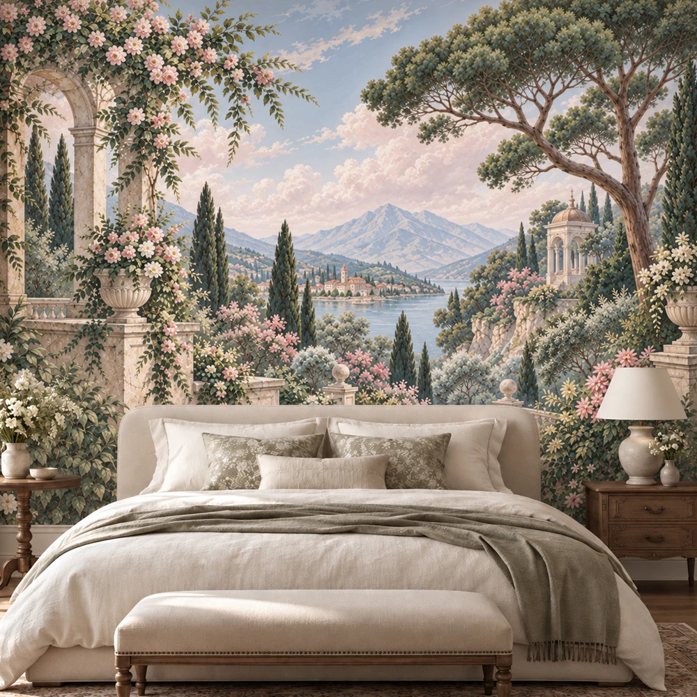 Italian Garden Wall Mural Vintage Mediterranean Landscape Wallpaper Floral Living Room Bedrooms Decor Non Self Adhesive Wall Art