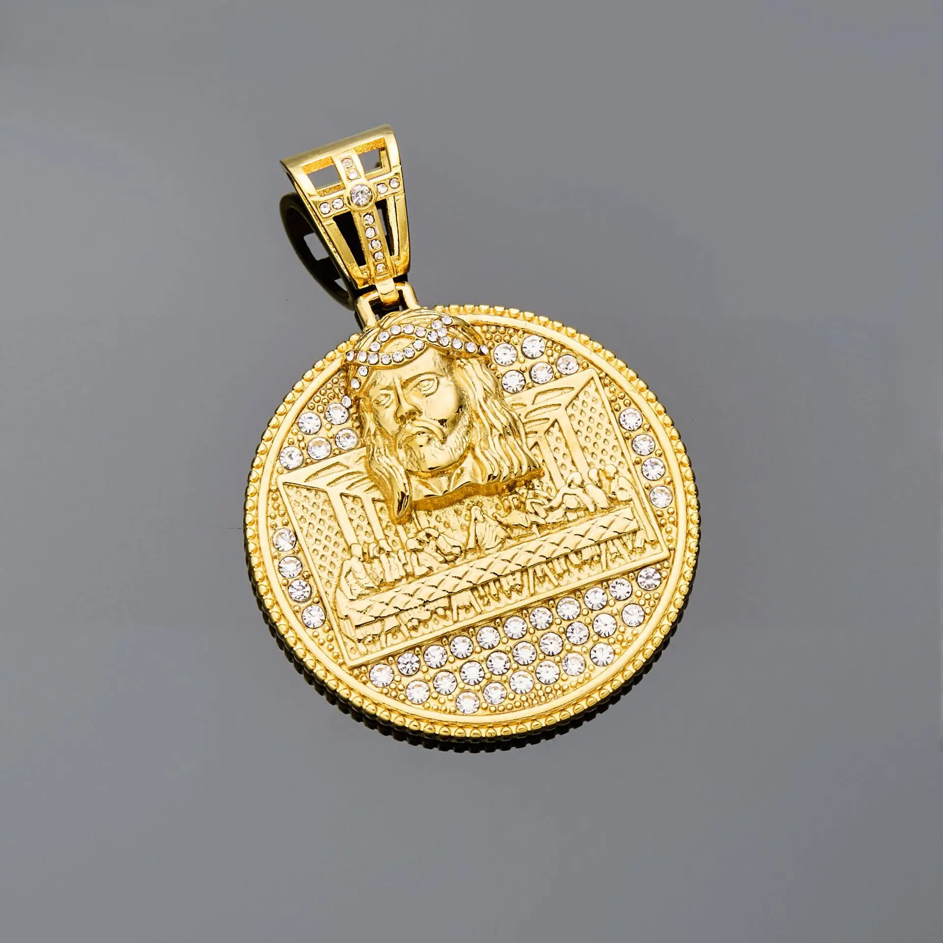 1PC Big Catholicism The Last Supper Jesus 316L Stainless Steel with Rhinestone Necklace Women Men Pendant Female Party Jewelry