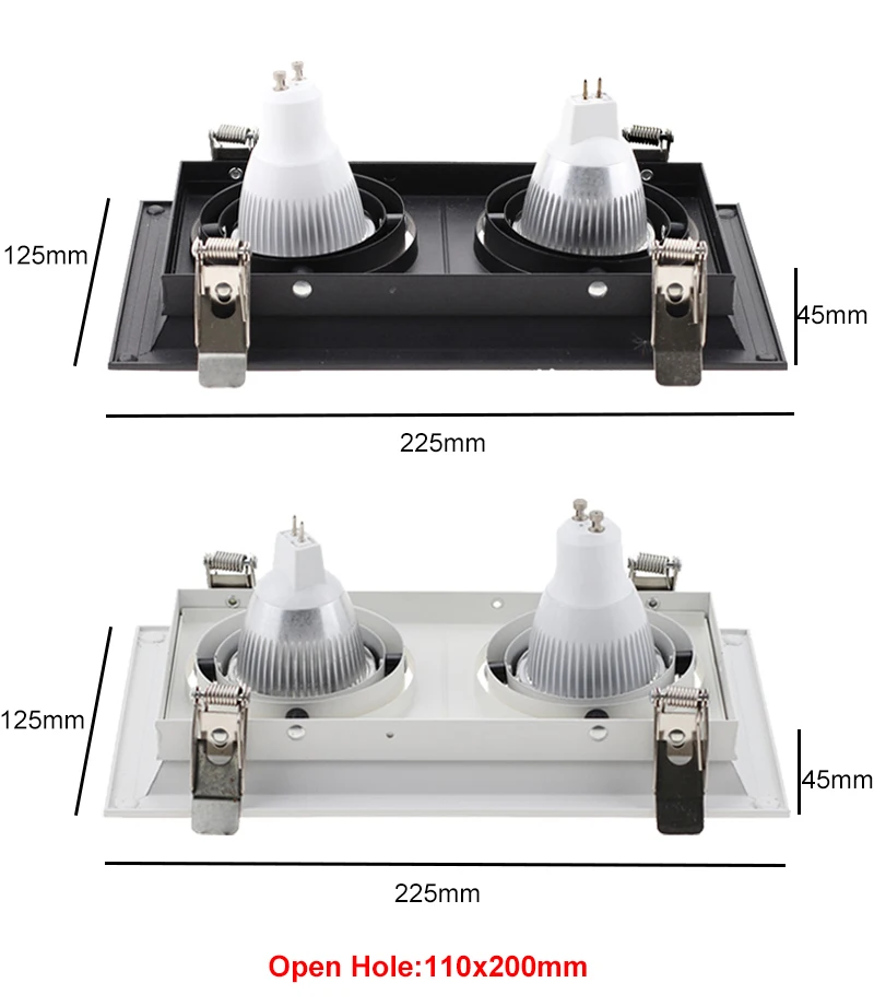 LED embutido Downlight com Fixture Frame, alumínio branco Ferro Lâmpada, Praça Cut Hole, Spotlight, 105mm