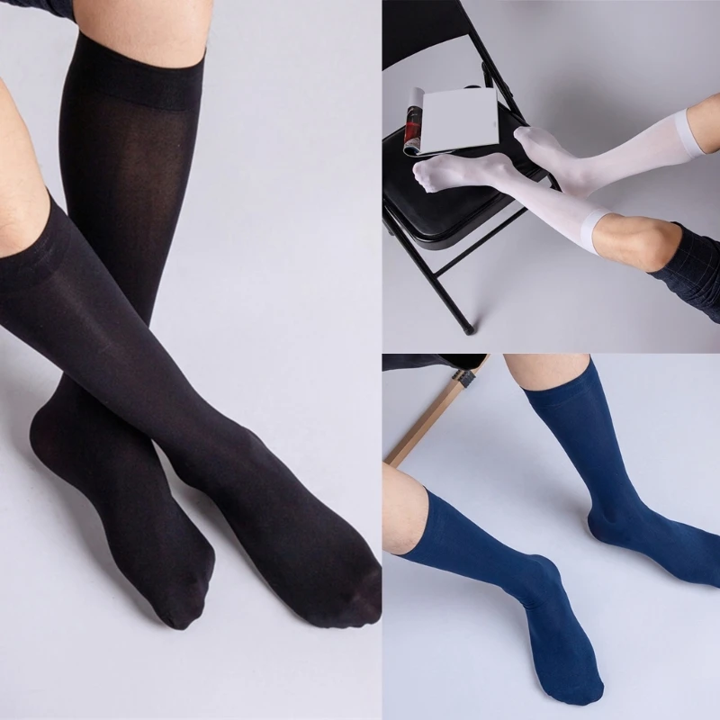 

Elegant Men Formal Dress Socks for Office Work Middle Calf Silk Stockings