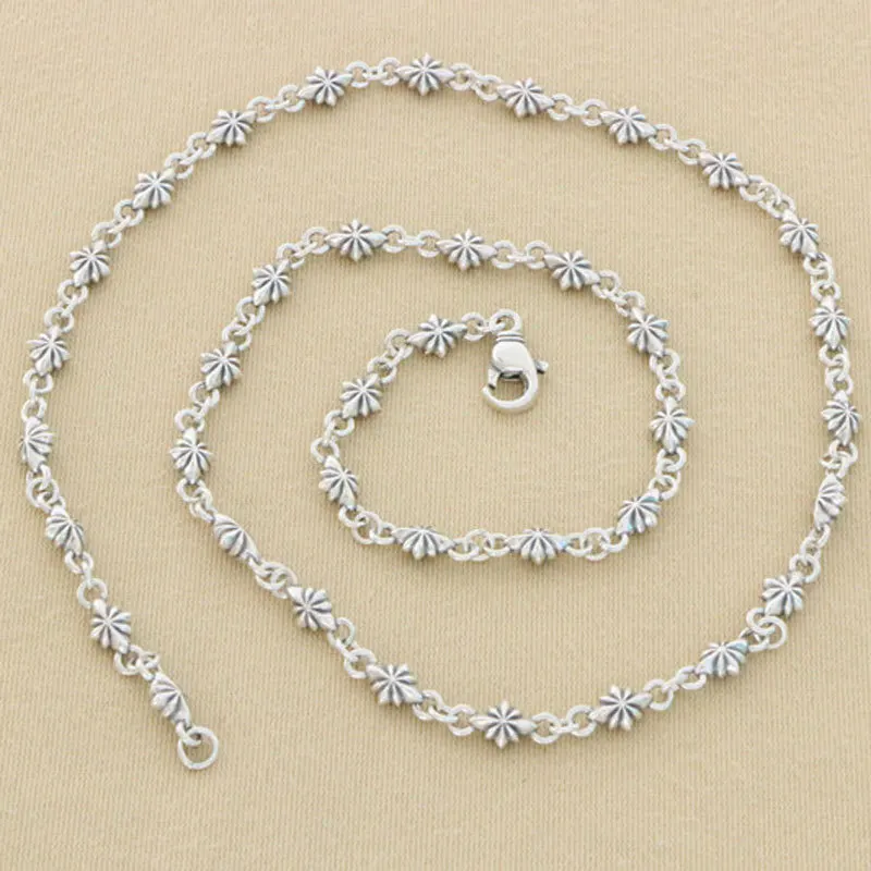 

925 Sterling Silver Hexagram Chain Necklace for Men's Trendy No Pendant with Chain Hip Hop Simplified Korean Edition Women's Sil