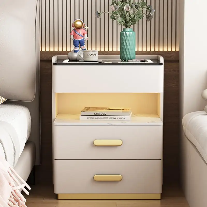 Modern Smart Bedroom Bedside Table Safe Box Integrated Home Anti-theft Multifunctional Wireless Charging Fingerprint Lock