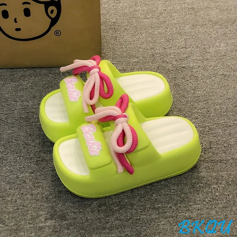 BKQU Brand 2024 Summer New Punk Style Sweet and Spicy Girl Bread Shoes High Heel Platform Shoes Bow Decorative Treading Shit