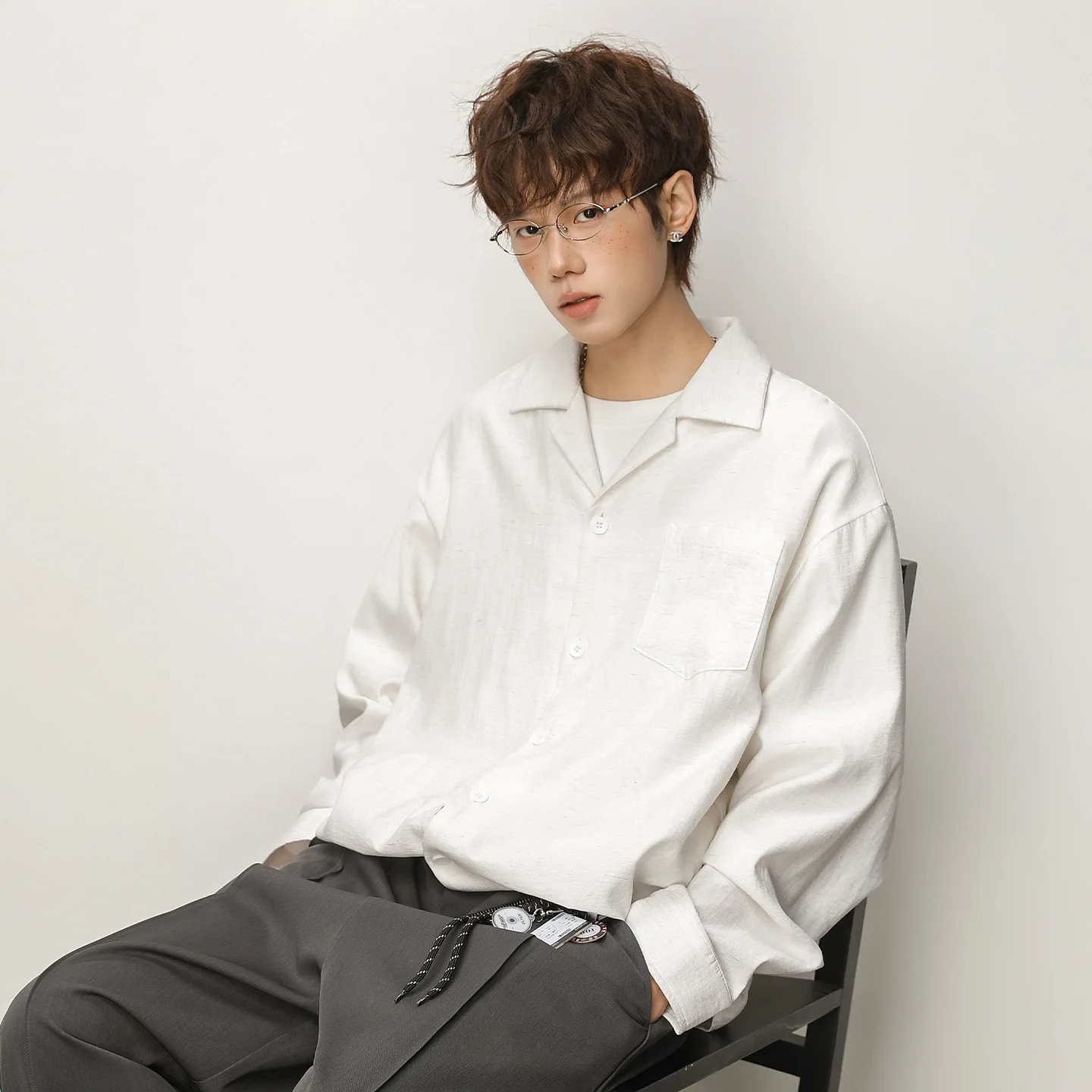 

2026 New Spring Retro Old Money Style Cuban Collar Long Sleeve Shirt Men Textured Wrinkle Linen Feel Casual Loose Draping Shirt