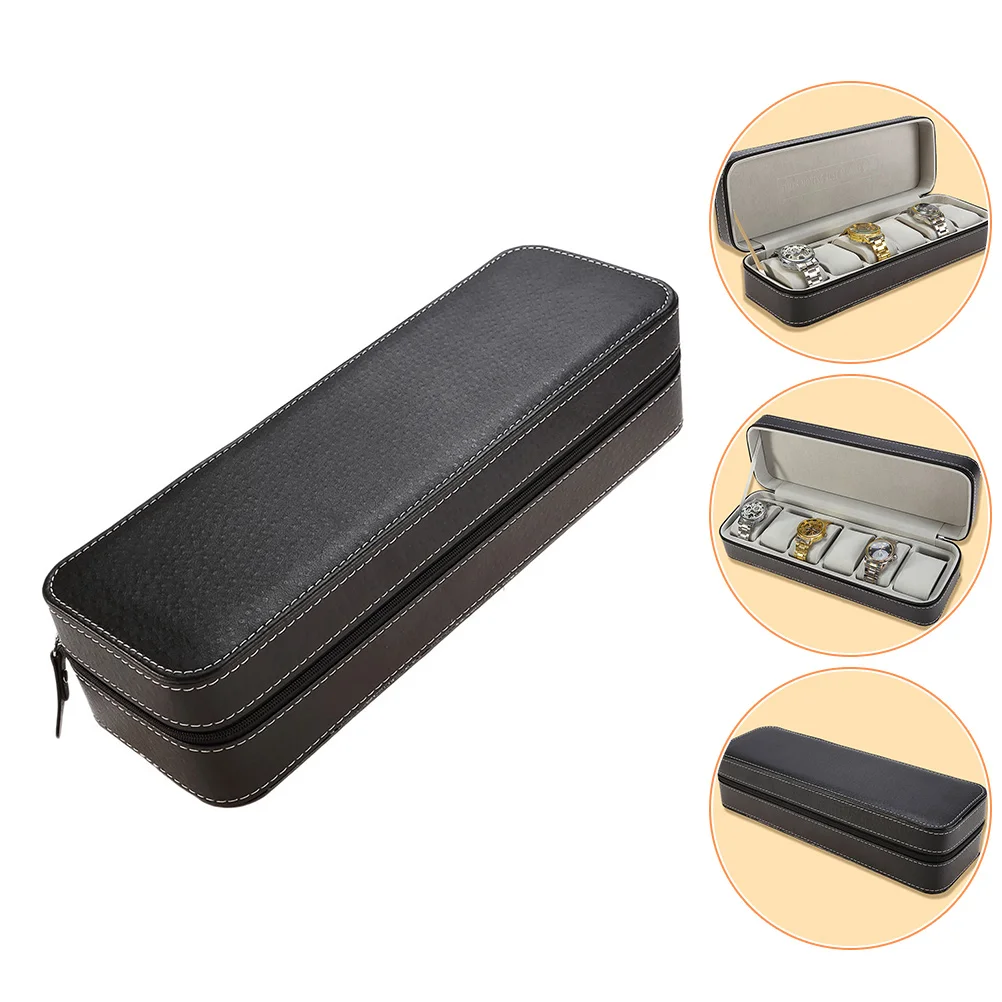 

6 Slots Desktop Watch Box Portable Zipper Case For Travel Jewelry Storage Organizer Design Businessmen Watch Lovers Gift