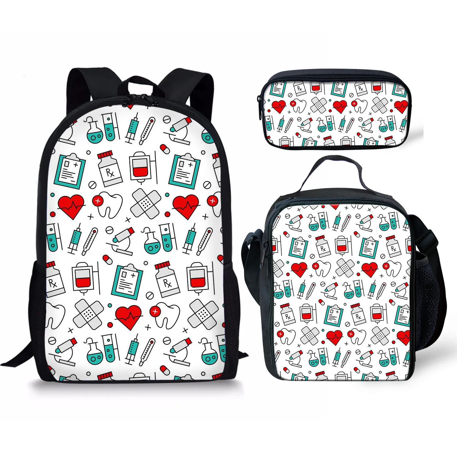 Moda criativa Engraçada Enfermeira Impressão Mochila, Bolsas de Escola Estudante, Mochila Laptop, Mochilas Casuais, Lunch Bag, Lápis Case, 3pcs por conjunto