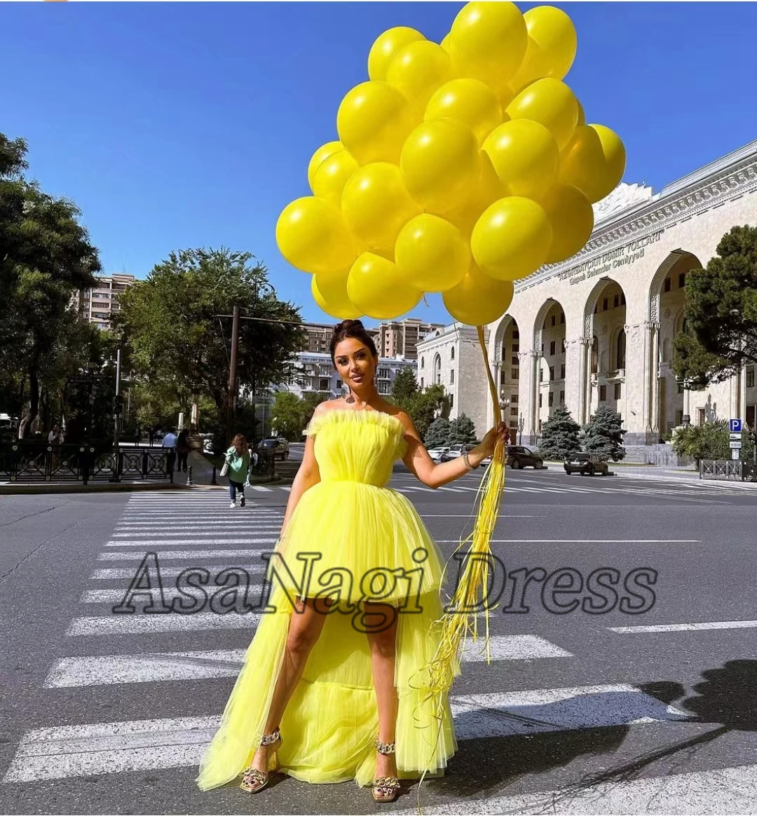 

AsaNagi Yellow Tulle Prom Dresses Strapless A Line Floor-Length Women Elegant Formal Party Ball Gown 2023 vestidos de noche