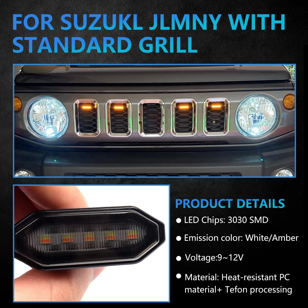 4pcs,Front Grille Light White/Amber Center Grille Lights Decorative Lights Compatible with Suzuki Jimny JB64 JB74 2018-2025