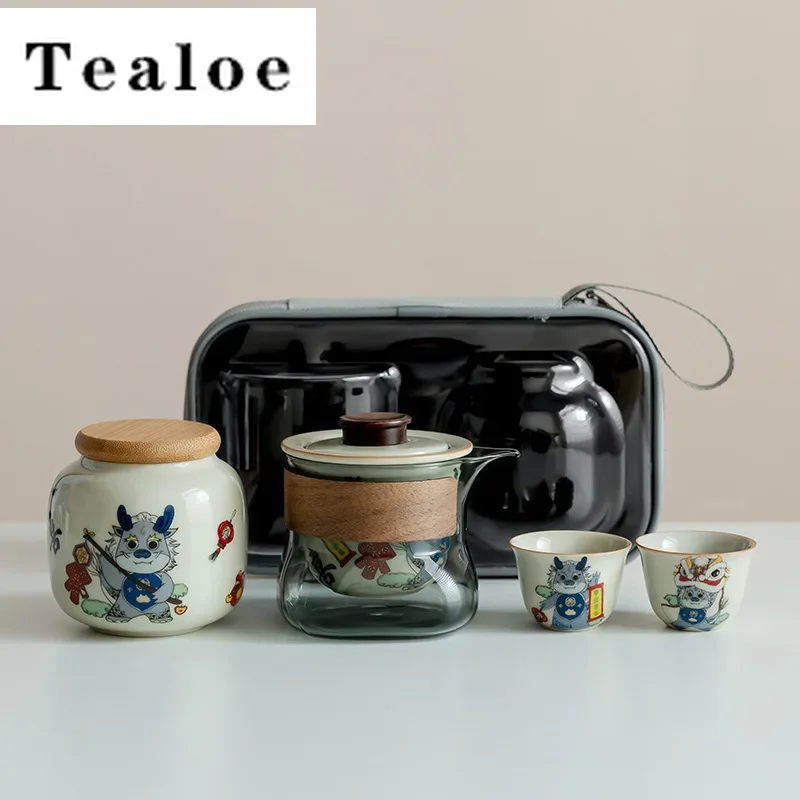 

Медовый глазурованный милый дракон, стеклянный чайный сервиз, элегантный 1 горшок, 2 чашки, заварка чая, мини-кудди, уличная портативная дорожная сумка, чайная посуда, ремесло