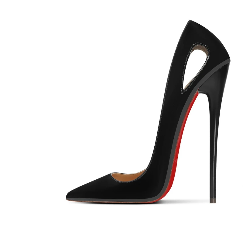 Yuejinlong 16CM Patent Leather Hollow High Heels Pointed Toe Banquet Pumps Summer Daily Party Shoes