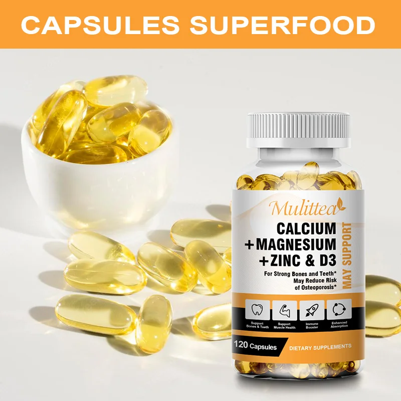 Mulittea Calcium Magnesium Zinc Vitamin D3 Capsules helps Support Bones, Teeth, Heart and Enhance Immune System Function