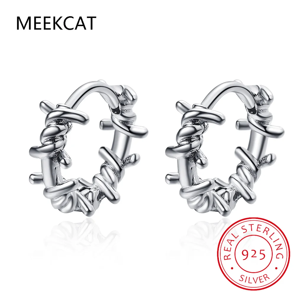 Pure 925 Sterling Silver Hoop Earring Barbed Wire S925 Earrings Twist Ear buckle Gift for Women Girl Teen Jewelry Creole Huggies