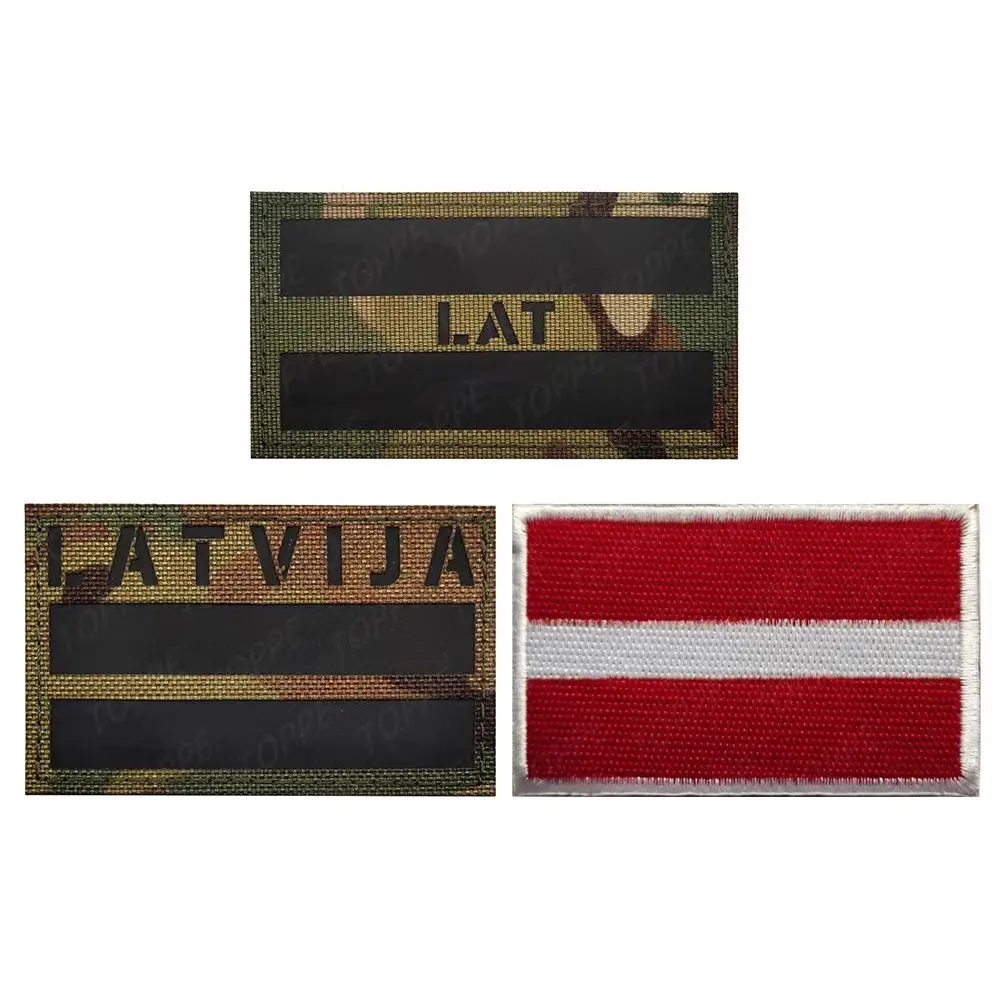 Latvia Flag Armband Embroidered IR Patch Hook & Loop Latvija Embroidery Badges Reflective Cloth Stripes