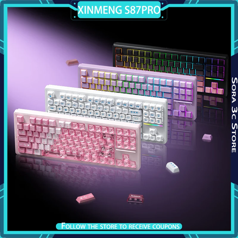 

Механическая клавиатура XINMENG S87Pro, проводная, беспроводная, двойная, 8K, прокладка с низкой задержкой, 12000 мАч, индивидуальная игровая клавиатура, подарок