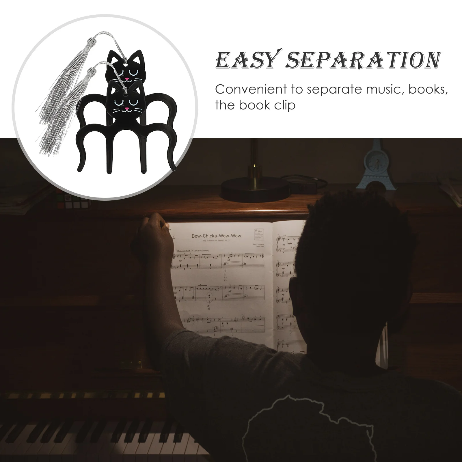 

2pcs Piano Score Clip Cartoon Music Holder Book Page Divider Black Musical Instruments Guitar Parts Accessories