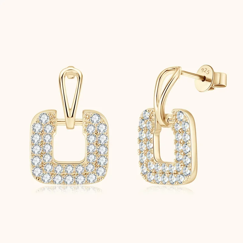 

All Moissanite Stud Women's Gold Square Earrings Original S925 Sterling Silver New Fashion Earrings for Women
