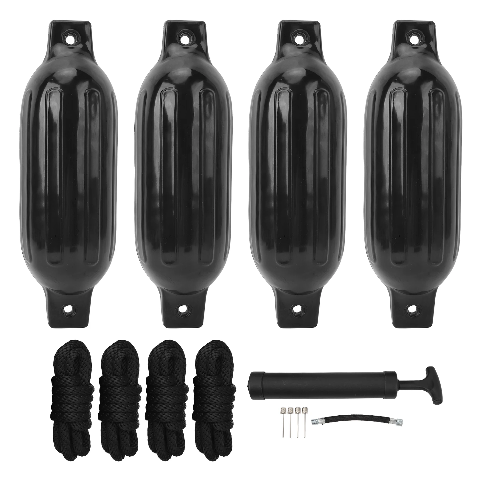 

4 Pcs Inflatable Boat Bumpers PVC Black Docks Shield Protection Bumpers with 6.5ft Nylon Rope Inflator
