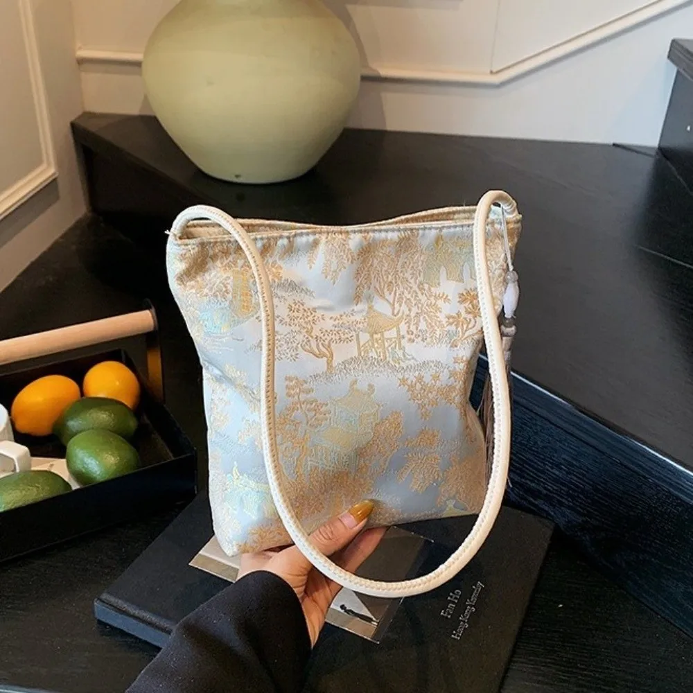 

Ретро-сумка в новом китайском стиле с кисточками, на молнии, ретро-сумка через плечо, вместительная, легкая, элегантная сумка на плечо