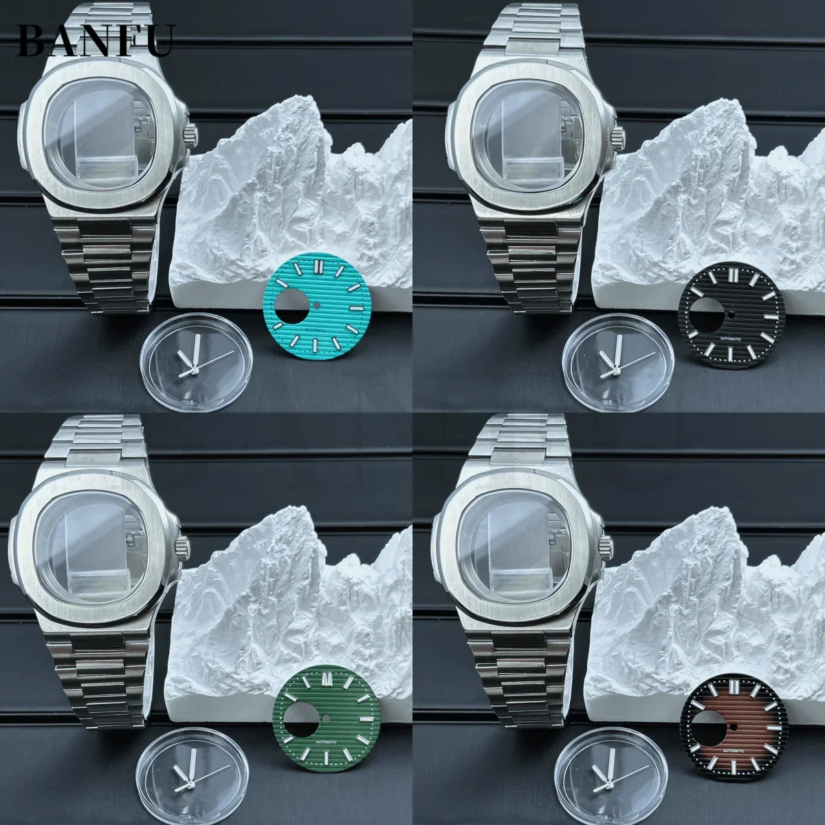 

Top PP Nautilus Watch Case 39mm Watch Case Sapphire Mirror Case Kit or NH35/36/4R/NH38 Movement Watch Modification Repair Parts