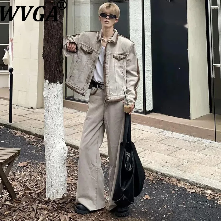 

WVGA весна осень новые мужские приливы в американском стиле модные джинсовые куртки с карманами нишевые шикарные повседневные широкие джинсы комплект из двух предметов W16047