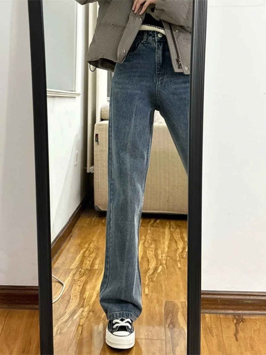 Pantalones vaqueros de pierna recta de cintura alta para mujer primavera otoño nuevo Sle talla grande pantalones largos sueltos de pierna ancha moda Vintage Waed