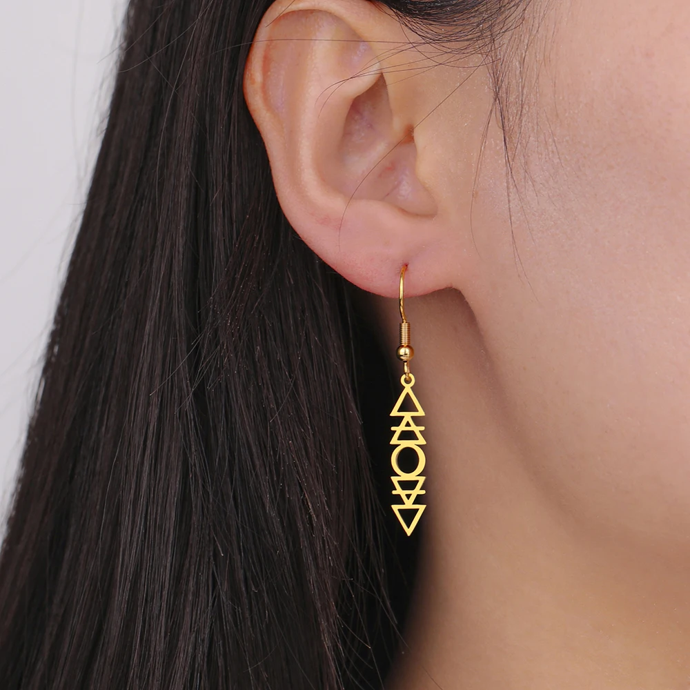 Dawapara Element Symbols Drop Earrings Planetary Fire Earth Water Air Symbols Alchemical Charm Stainless Steel Jewelry
