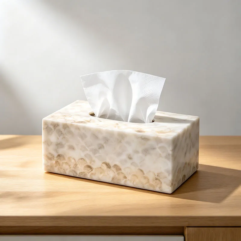 Natural Shell Tissue Box Cover Luxury Mosaic Seashell Rectangular Tissue Holder Decorative Napkin Dispenser Organizer for Bathro