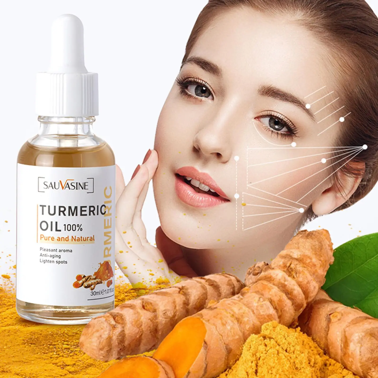 5pcs Face Care Sets Turmeric Facial Acne Cleansing Cream Anti-Aging Serum Dark Skin Moisturizing Spots Turmeric Fade