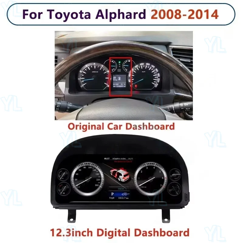 Car Dashboard Cluster Digital For Toyota Alphard 20 30 Vellfire 2007-2018 Auto Instrument Virtual Cockpit Meter Screen Headunit