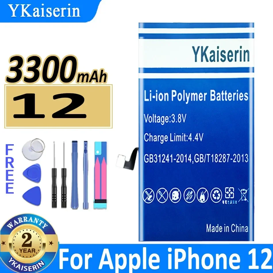

Аккумулятор ykaisсеребрин 3300 мАч для замены Apple IPhone 12, IPhone 12, аккумулятор для мобильного телефона + Инструменты