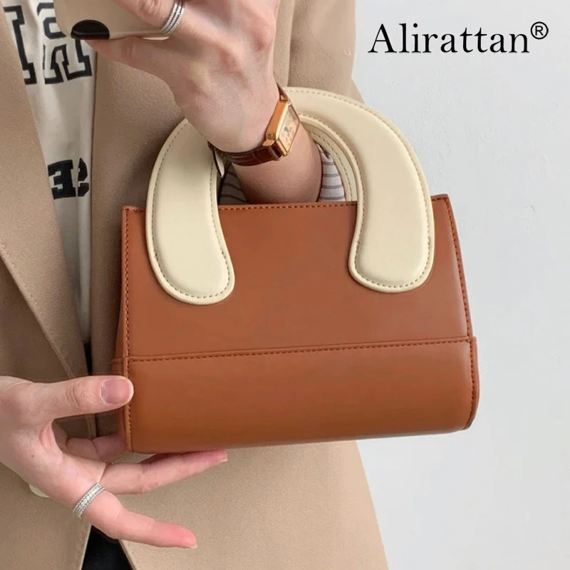 Alirattan 2024 New Cute Handheld Cowhide Women's Bag Single Shoulder Women's Square Bag High Grade Genuine Leather Crossbody Bag